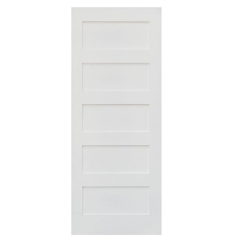 36 in. x 96 in. Shaker 5-Panel Primed Solid Hybrid Core MDF Interior Door Slab - Super Arbor