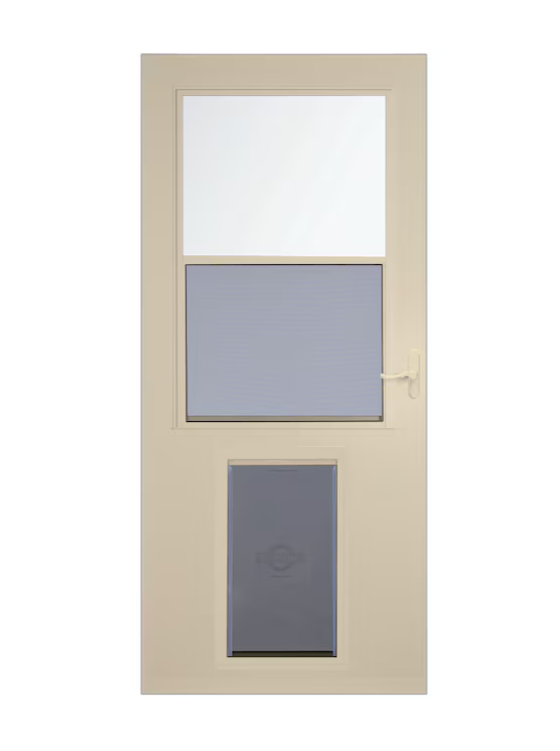 LARSON Pet Door XL 32-in x 81-in Almond High-view Self-storing Wood Core Storm Door with Almond Handle