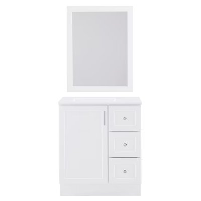 Style Selections Davies 30-in White Single Sink Bathroom Vanity with White Cultured Marble Top (Mirror Included)
