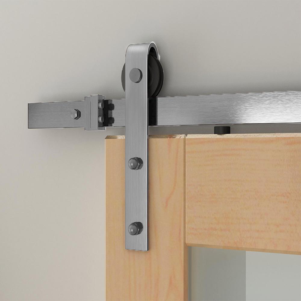 Hook Strap Satin Nickel Rolling Barn Door Hardware Kit with 2-3/4 in. Wheel - Super Arbor