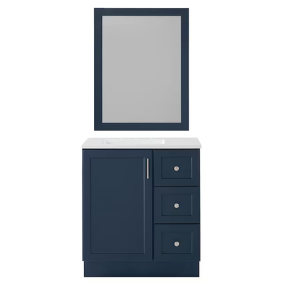 Style Selections Davies 30-in Navy Single Sink Bathroom Vanity with White Cultured Marble Top (Mirror Included)