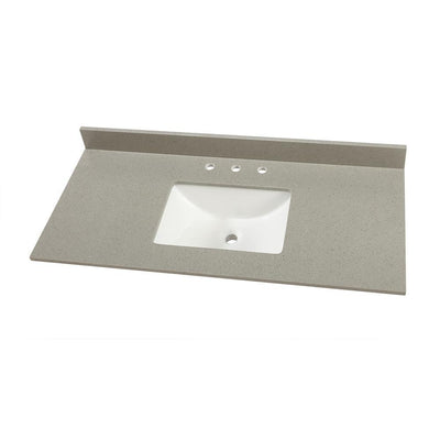 49 in. W x 22 in. D Engineered Quartz Vanity Top in Sterling Grey with White Single Trough Sink - Super Arbor