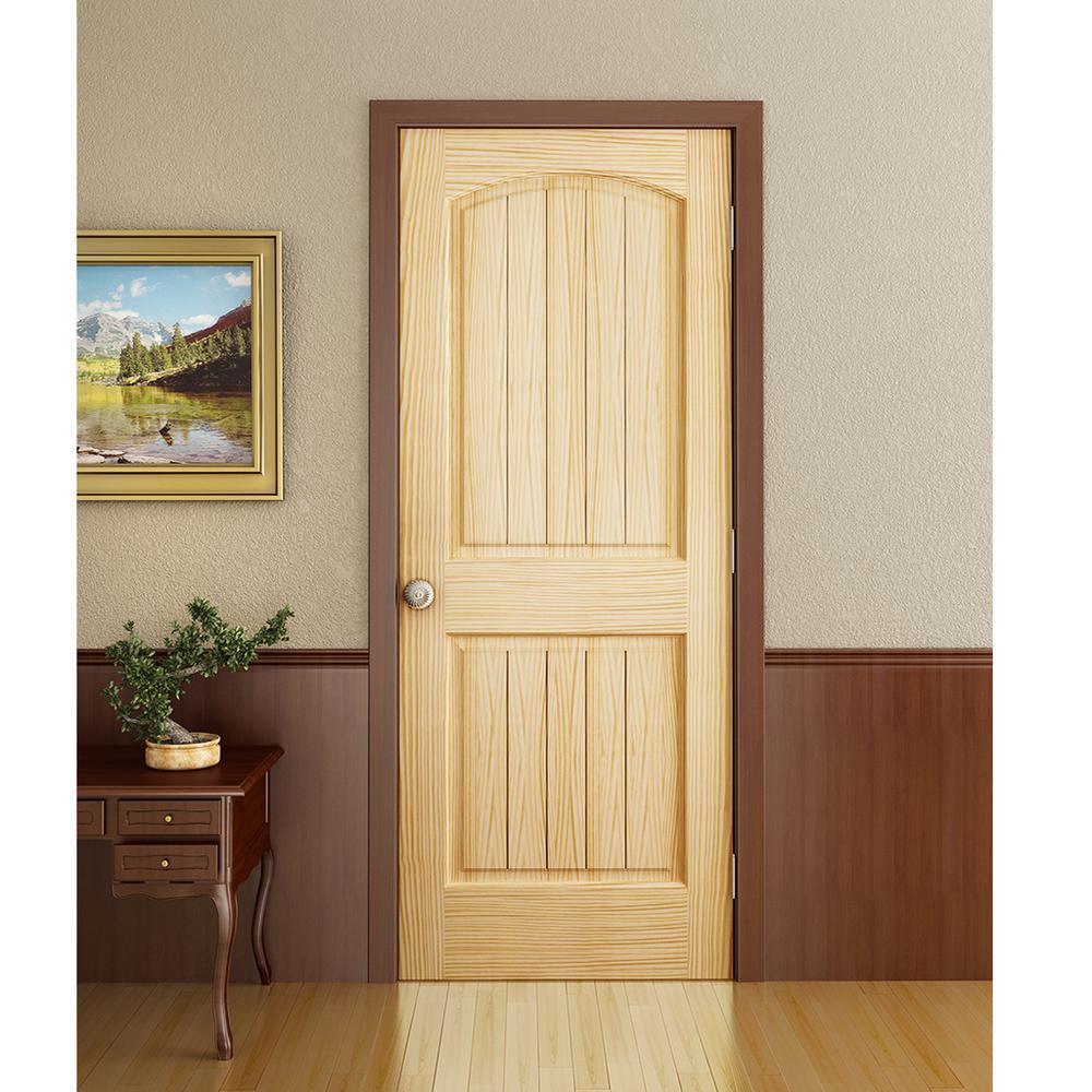 32 in. x 80 in. Unfinished 2 Panel Arch Top V-Groove Solid Core Pine Interior Door Slab - Super Arbor