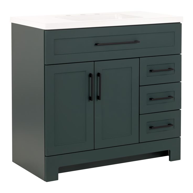 Style Selections Cauley 36-in Viridian Green Single Sink Bathroom Vanity with White Cultured Marble Top