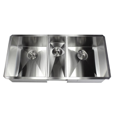 Undermount Stainless Steel 42 in. x 20 in. x 10 in. Deep 16-Gauge Triple Bowl 40/20/40 Zero Radius Kitchen Sink - Super Arbor