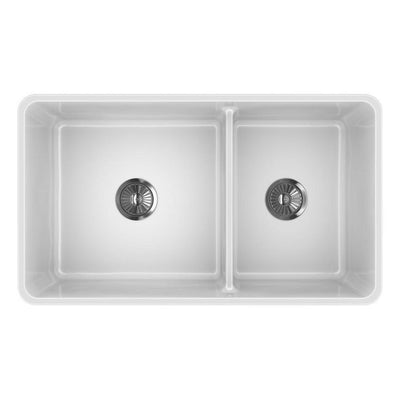 Reversible White Fireclay 36 in. Double Bowl Farmhouse Apron-Front Kitchen Sink