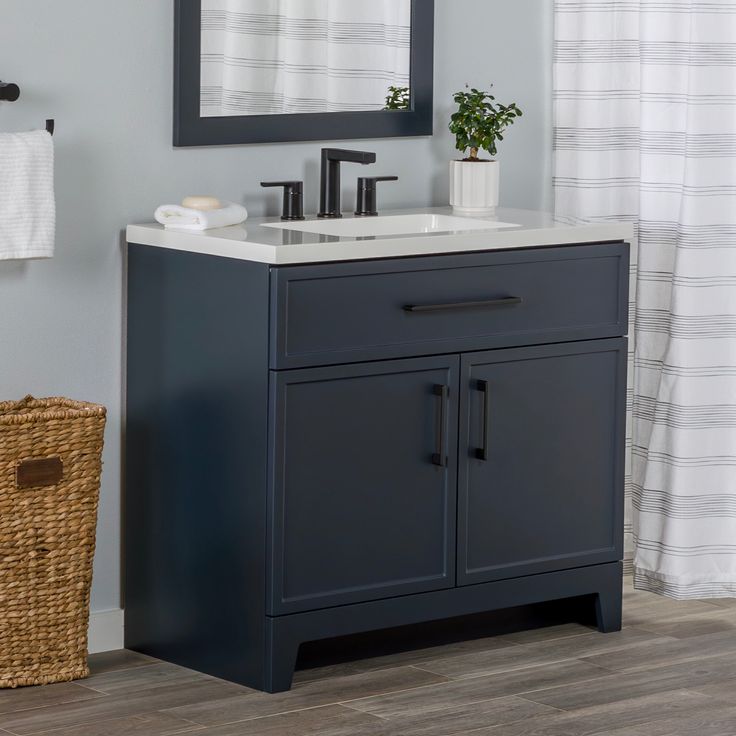 Style Selections Potter 36-in Blue Single Sink Bathroom Vanity with White Cultured Marble Top
