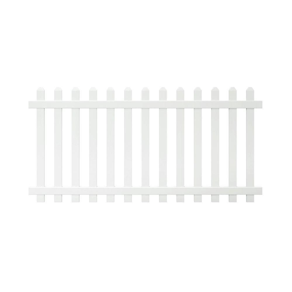 Glendale 4 ft. H x 8 ft. W White Vinyl Spaced Picket Unassembled Fence Panel with Dog Ear Pickets - Super Arbor