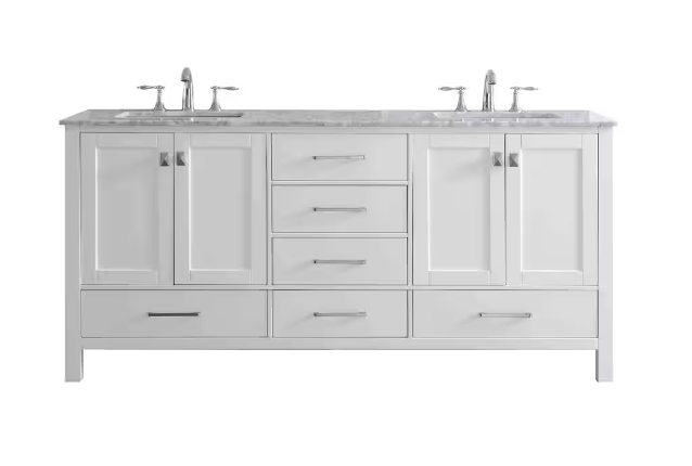 Eviva Aberdeen 78 in. W x 22 in. D x 34 in. H Double Bath Vanity in White with Carrara Marble Top and White Undermount Sinks