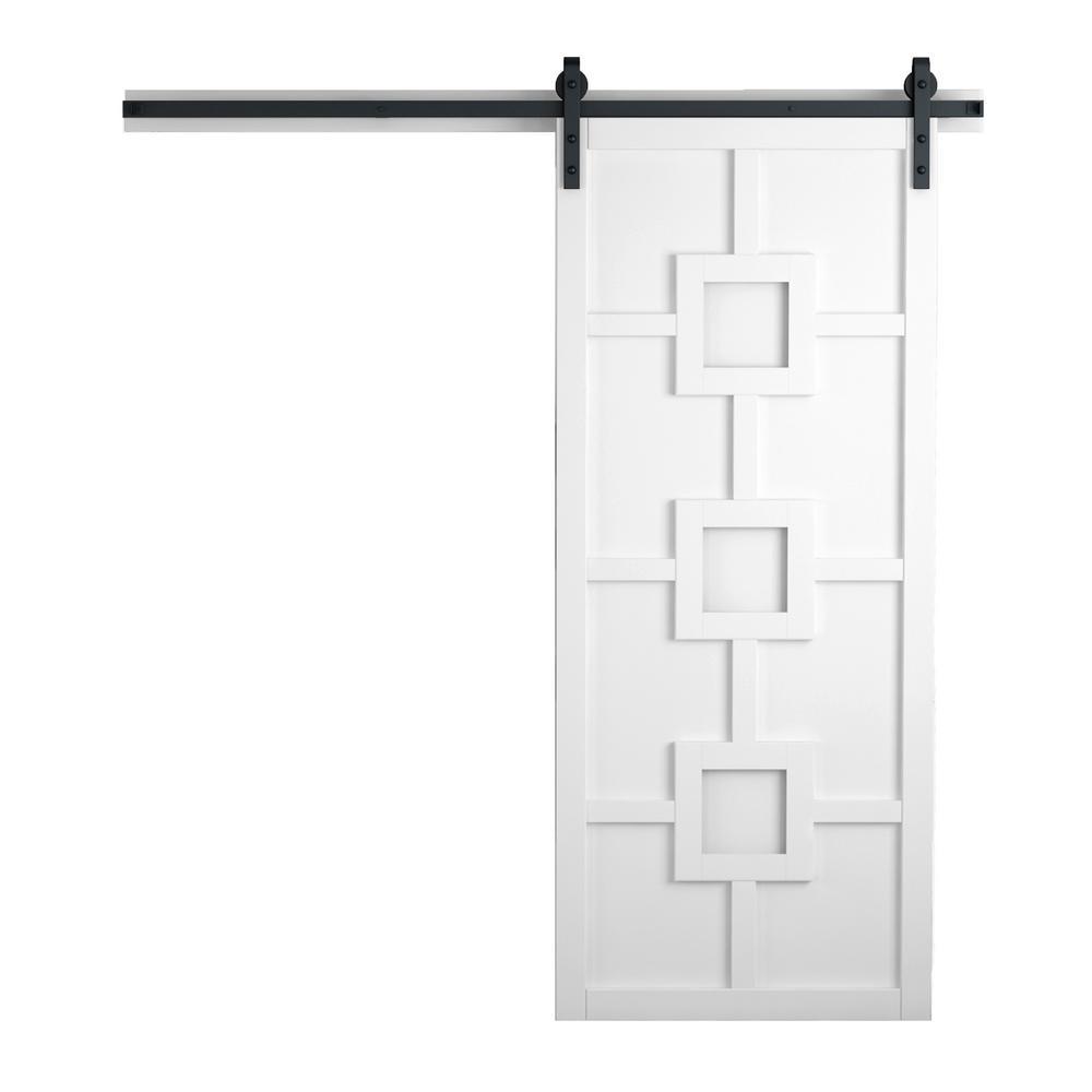 42 in. x 84 in. Mod Squad Bright White Wood Sliding Barn Door with Hardware Kit - Super Arbor