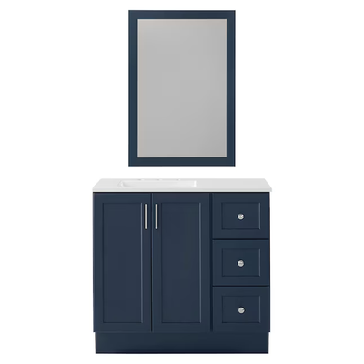Style Selections Davies 36-in Navy Single Sink Bathroom Vanity with White Cultured Marble Top (Mirror Included)