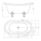 59 in. Fiberglass Double Slipper Clawfoot Non-Whirlpool Bathtub in Matte White - Super Arbor