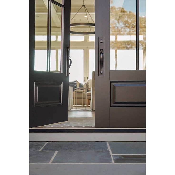 JELD-WEN 36 in. x 80 in. Right-Hand 4 Lite Clear Glass Black Painted Fiberglass Prehung Front Door with Brickmould