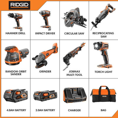 18-Volt Cordless 8-Piece Combo Kit with (1) 4.0 Ah Battery and (1) 2.0 Ah Battery, Charger, and Bag