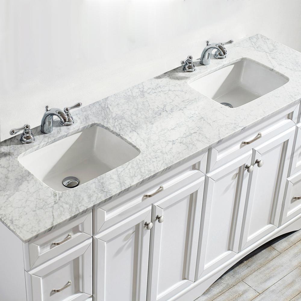 Naples 72 in. W x 22 in. D x 35 in. H Vanity in White with Marble Vanity Top in White with Basin - Super Arbor
