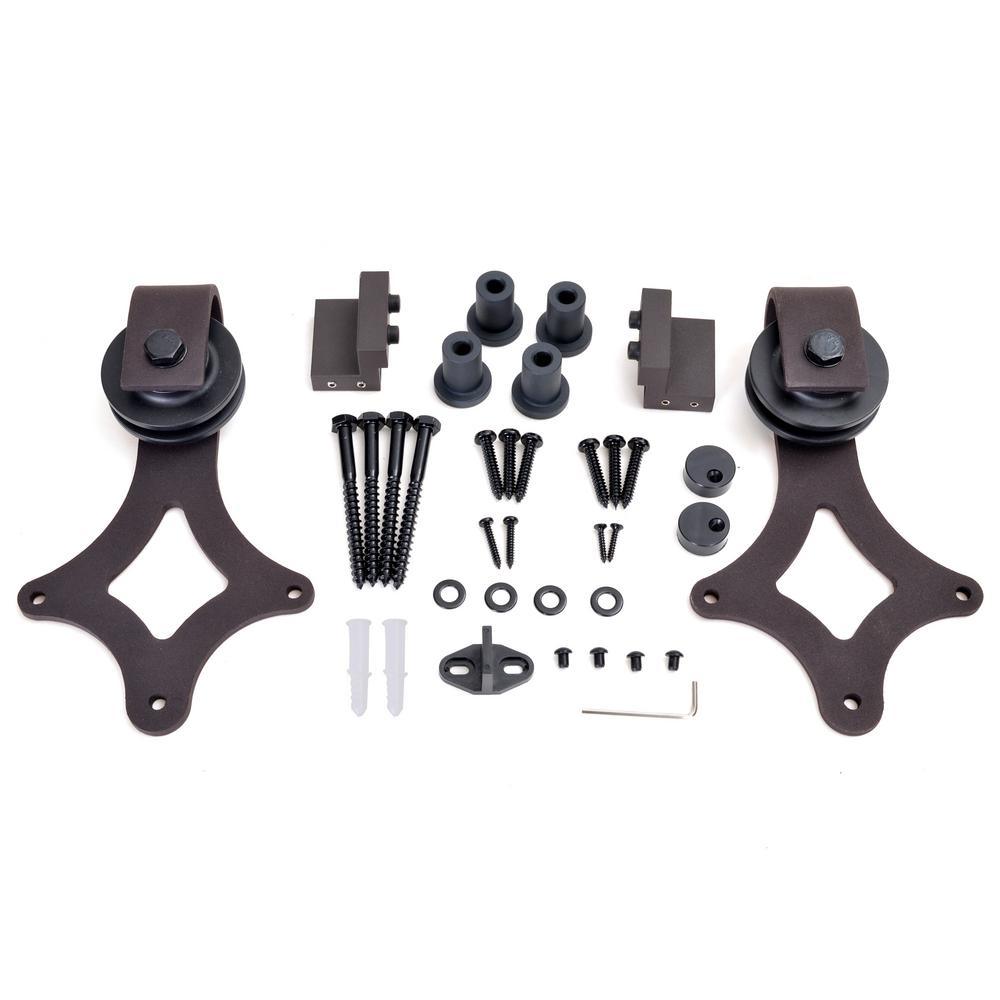 72 in. Antique Bronze Rustic Star Barn Style Sliding Door Track and Hardware Set - Super Arbor