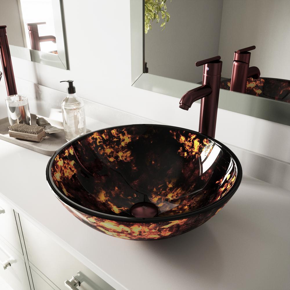 Glass Vessel Bathroom Sink in Gray Onyx and Seville Faucet Set in Matte Black - Super Arbor
