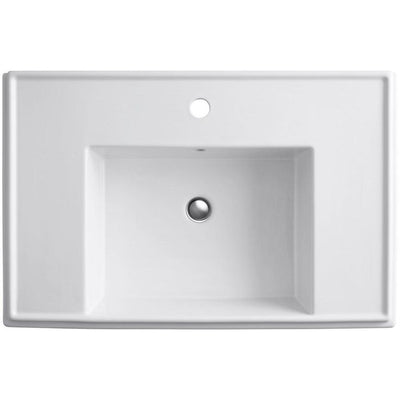 KOHLER Tresham Ceramic Pedestal Combo Bathroom Sink, 30 in. x 19.5 in., Single-Hole, Black Black, with Overflow
