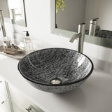 Glass Vessel Bathroom Sink in Gray Onyx and Seville Faucet Set in Matte Black - Super Arbor