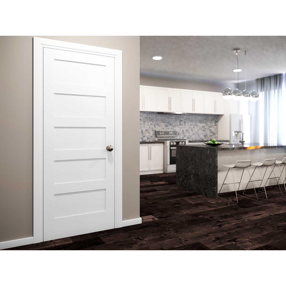 30 in. x 80 in. x 1-3/8 in. Shaker White Primed 5-Panel Solid Core Wood Interior Slab Door - Super Arbor