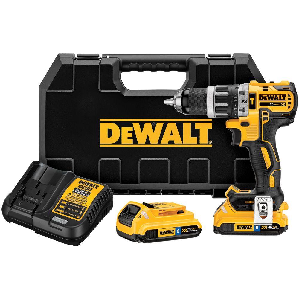 20-Volt MAX XR Lithium-Ion Cordless Brushless 1/2 in. Compact Hammer Drill with (2) Bluetooth Batteries 2Ah and Charger