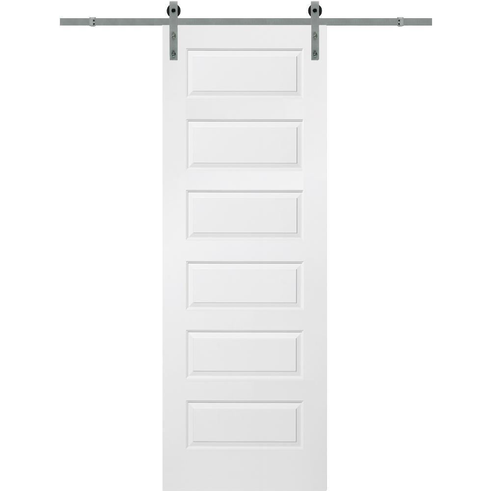 36 in. x 96 in. Rockport Molded Solid Core Primed MDF Smooth Surface Single Sliding Barn Door with Hardware Kit - Super Arbor
