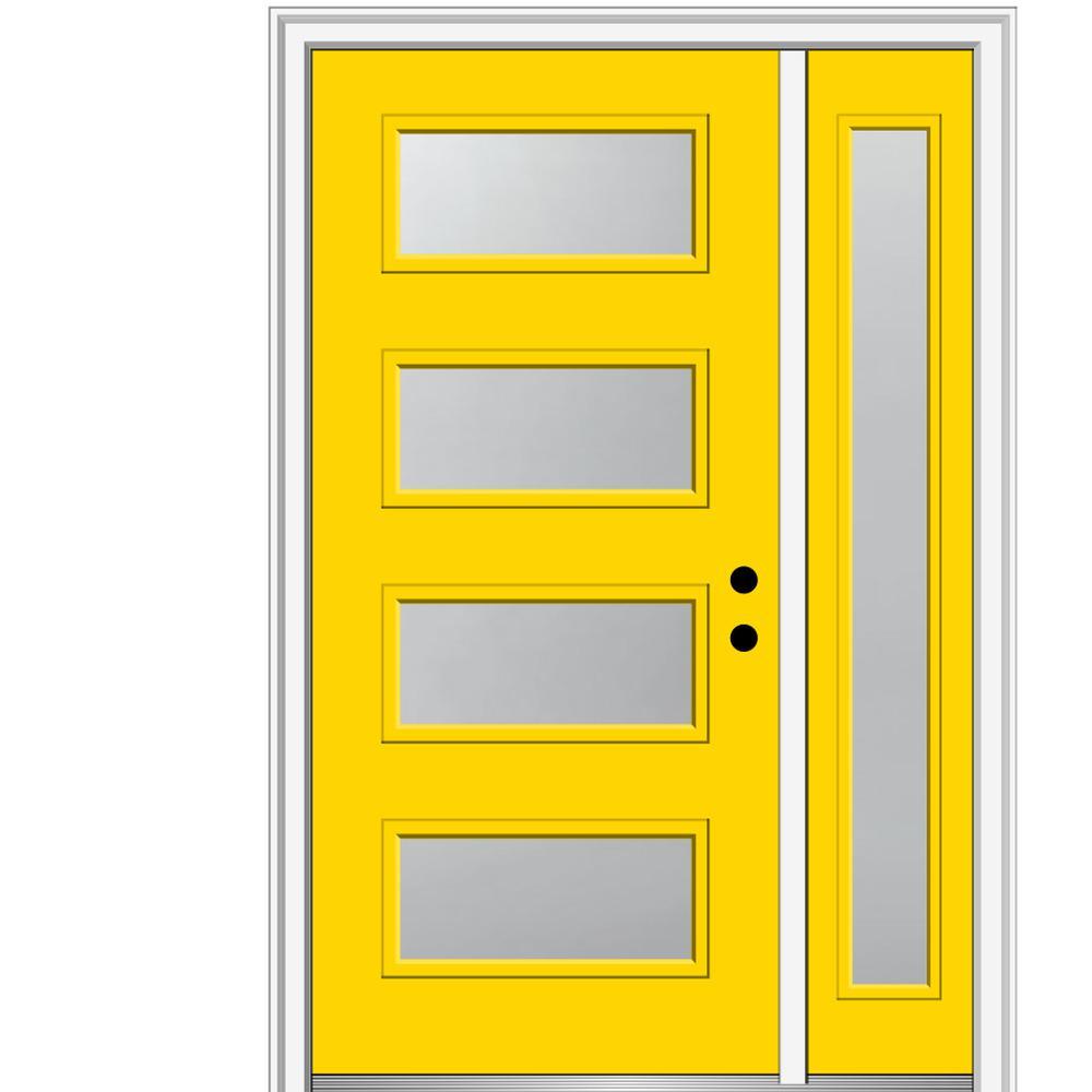 51 in. x 81.75 in. Celeste Frosted Glass Left-Hand Inswing 4-Lite Eclectic Painted Steel Prehung Front Door w/ Sidelite - Super Arbor