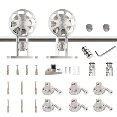 10 ft./120 in. Stainless Steel Sliding Barn Door Hardware Kit Spoke Wheel for Single Door with Non-Routed Floor Guide - Super Arbor