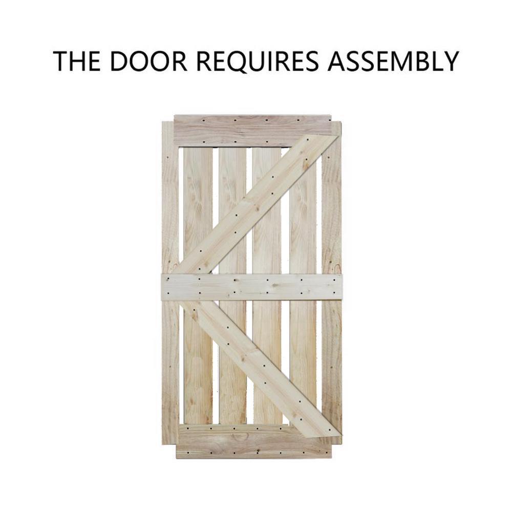 60 in. x 84 in. Unfinished Solid Core Knotty Pine Sliding Barn Door with Hardware Kit - Super Arbor