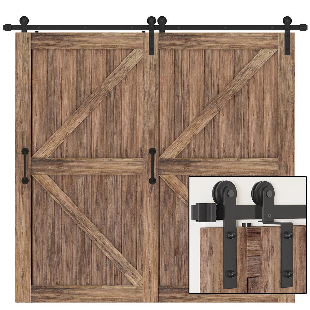 7.5 ft./90 in. Single Track Bypass Sliding Barn Door Hardware Kit for Double Doors Low Ceiling - Super Arbor