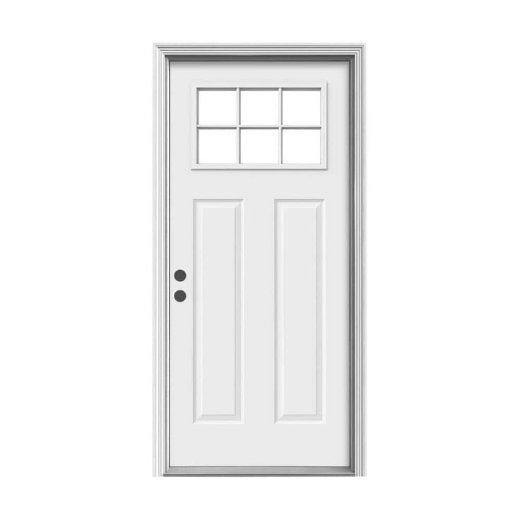 30 in. x 80 in. 6 Lite Craftsman Primed Steel Prehung Right-Hand Inswing Front Door w/Brickmould