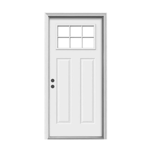 30 in. x 80 in. 6 Lite Craftsman Primed Steel Prehung Right-Hand Inswing Front Door w/Brickmould