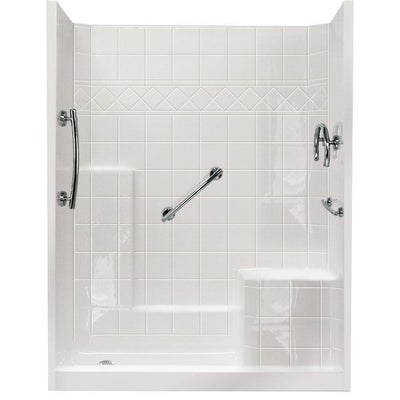 60 in. x 33 in. x 77 in. Freedom Low Threshold 3-Piece Shower Kit in White with Chrome Package Right Seat and Left Drain - Super Arbor