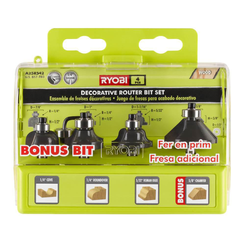 RYOBI Decorative Router Bit Set (4-Piece) – 1/4 in. Shank – Super Arbor