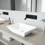Vinca White Matte Stone Vessel Bathroom Sink Set with Titus Wall Mount Faucet in Matte Black - Super Arbor
