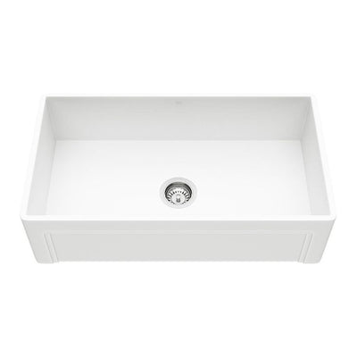 Matte Stone White Composite 33 in. Single Bowl Reversible Casement Farmhouse Apron-Front Kitchen Sink with Strainer