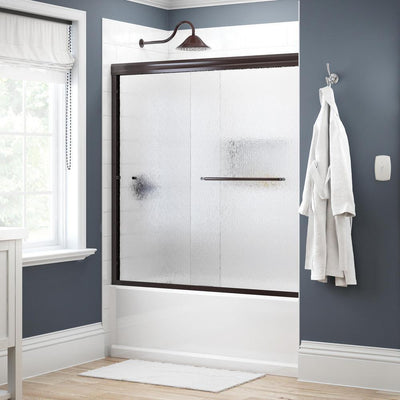 Simplicity 60 in. x 58-1/8 in. Semi-Frameless Traditional Sliding Bathtub Door in Bronze with Rain Glass - Super Arbor