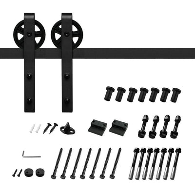 10 ft./120 in. Black Sliding Barn Door Track and Hardware Kit with Bigwheel J Shape Hanger for Single Door - Super Arbor