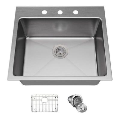 Drop-in Stainless Steel 23 in. 3-Hole Single Bowl Kitchen Sink