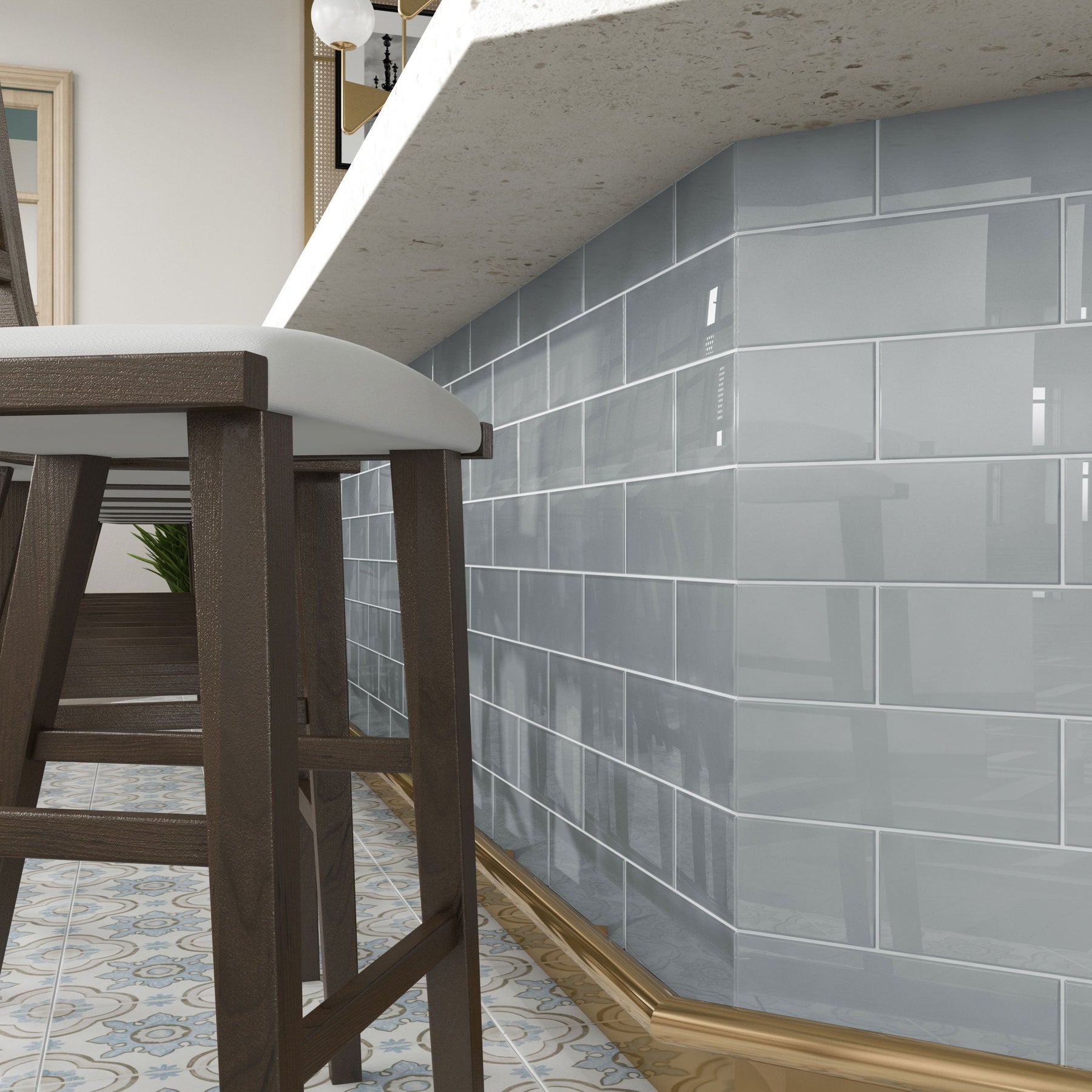 True See Tile Giorbello (Sample) 4x12 glass subway tiles True Gray 4-in x 12-in Glos ...
