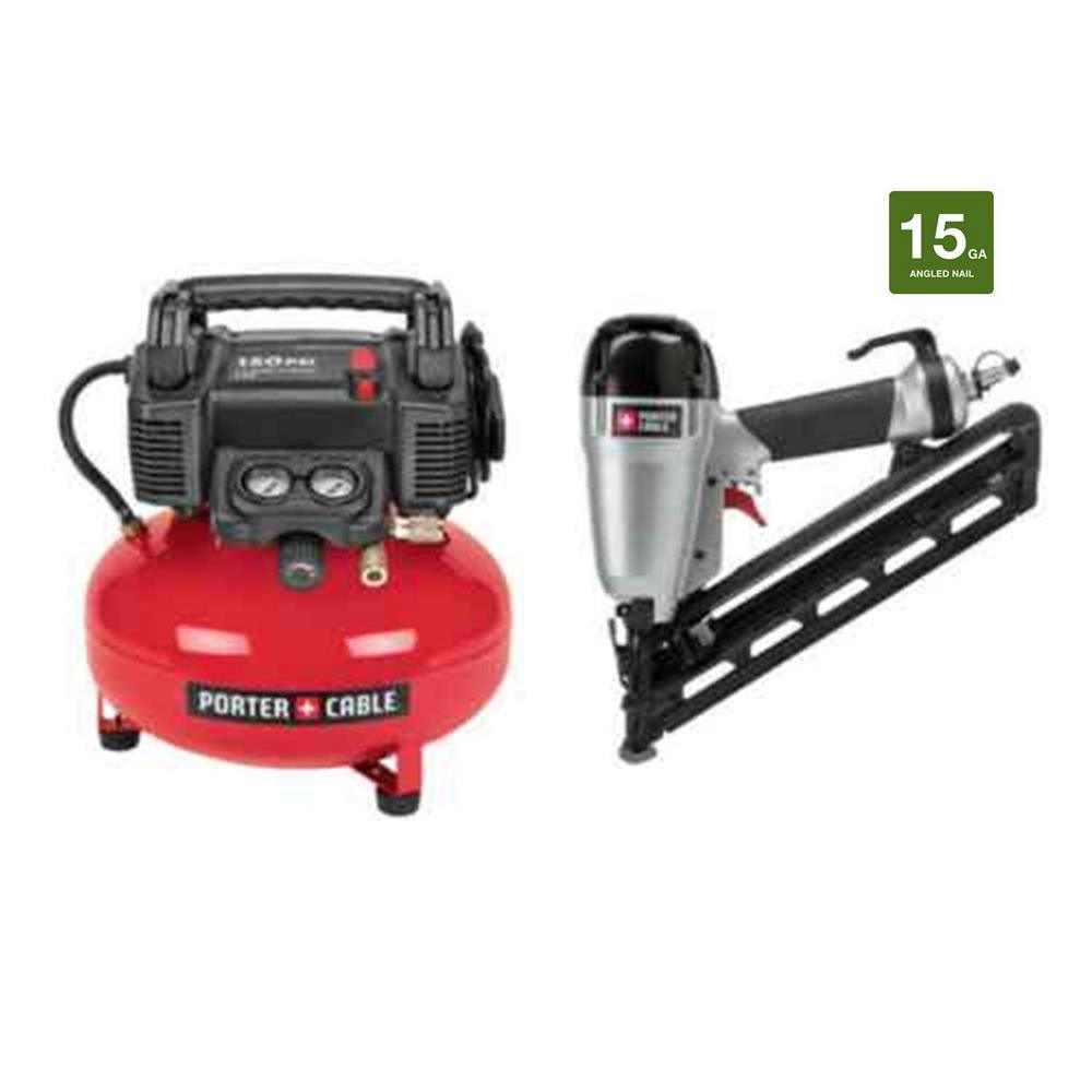 6 Gal. 150 PSI Portable Electric Air Compressor and 15-Gauge Finish Na ...