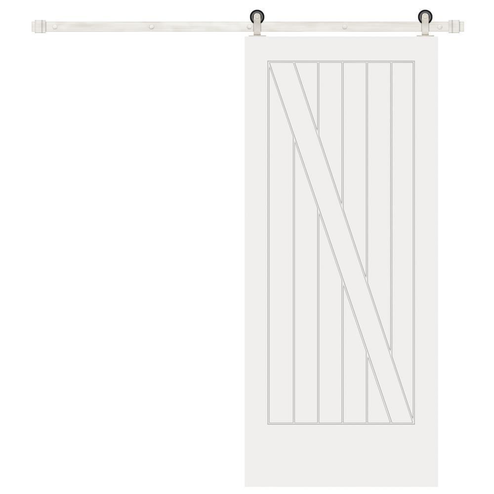 42 in. x 84 in. Cottage One Panel Z-Plank Unf Prime Solid Pine Wood Interior Sliding Barn Door with Bronze Hardware - Super Arbor