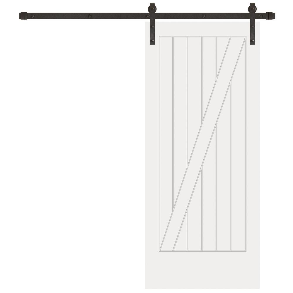 42 in. x 84 in. Cottage One Panel Z-Plank Unf Prime Solid Pine Wood Interior Sliding Barn Door with Bronze Hardware - Super Arbor