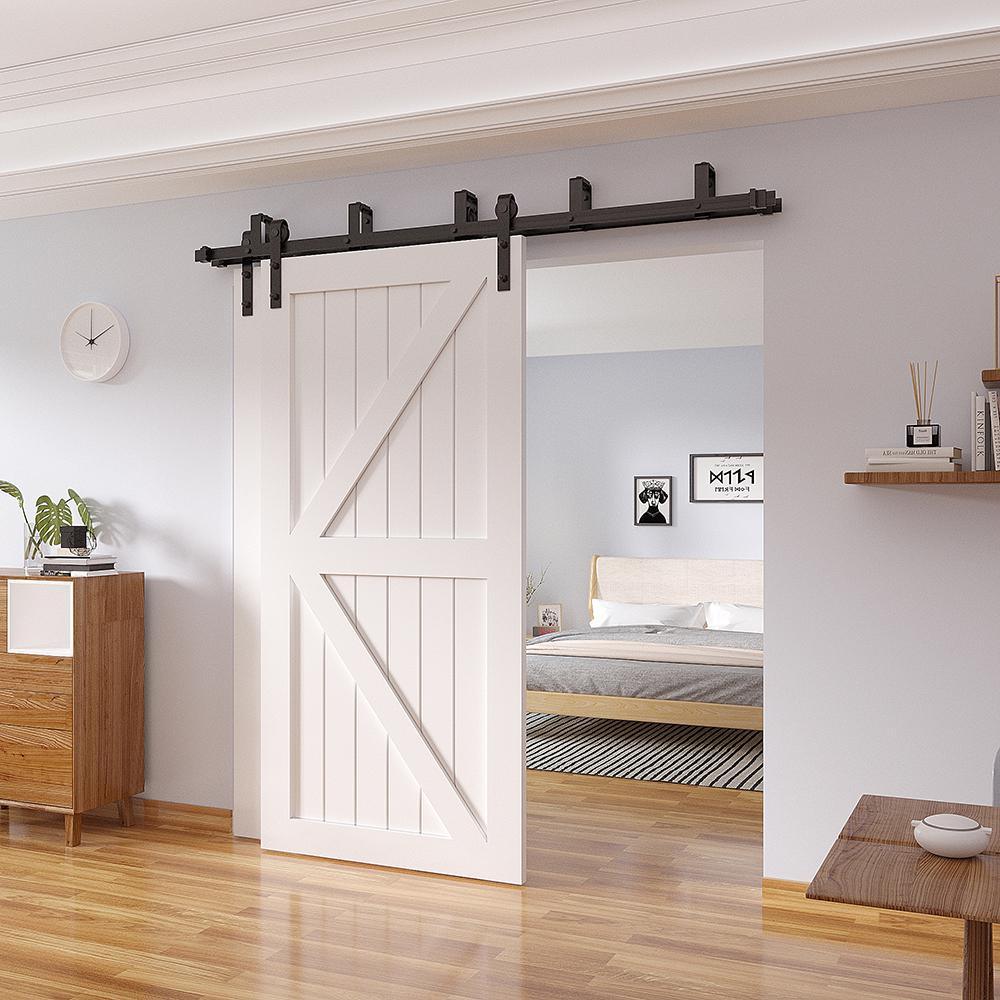 8 ft./96 in. Frosted Black Heavy-Duty Bypass Double Door Sliding Barn Door Hardware Classic Design Roller - Super Arbor