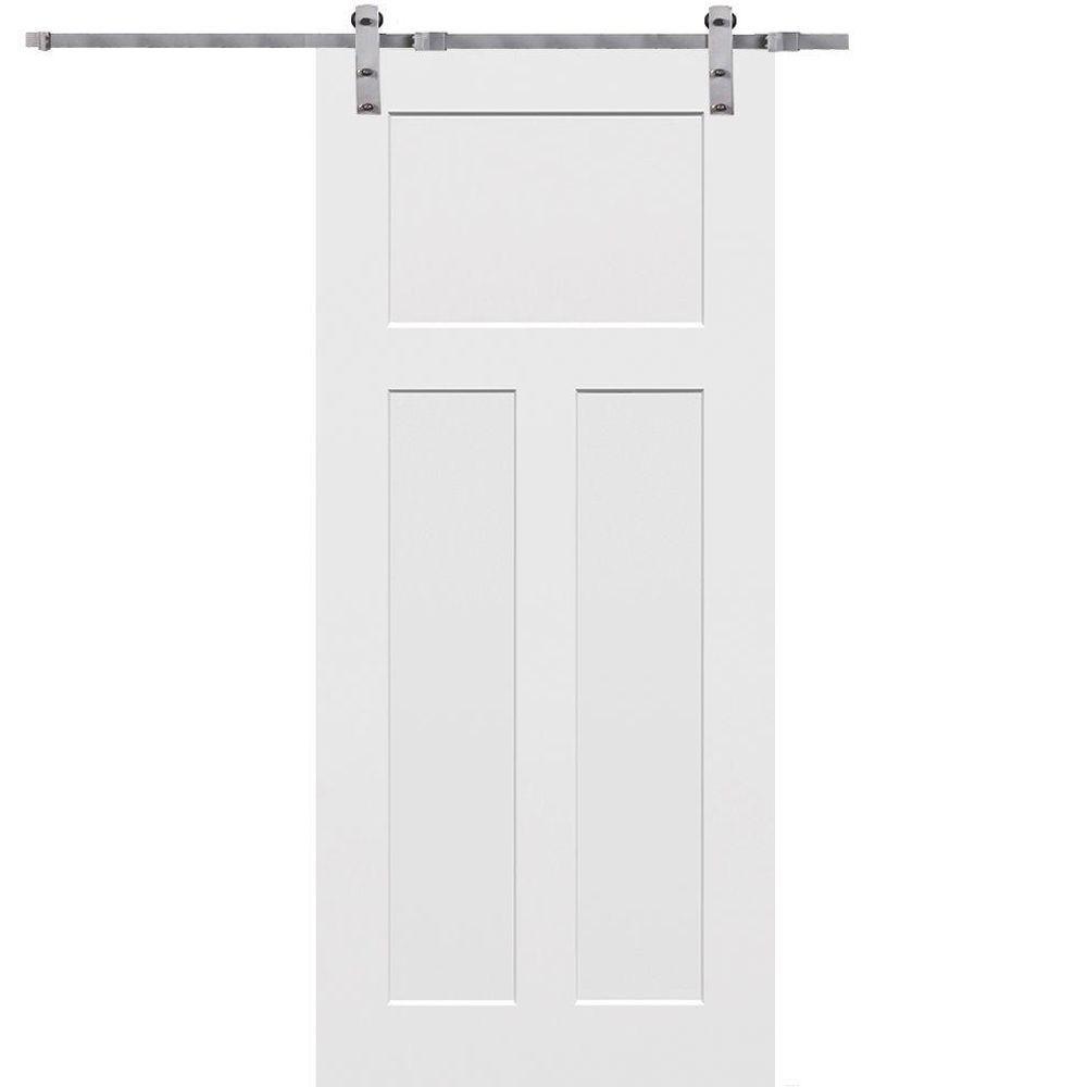 32 in. x 80 in. Primed Composite Craftsman Smooth Surface Solid Core Sliding Barn Door with Hardware Kit - Super Arbor