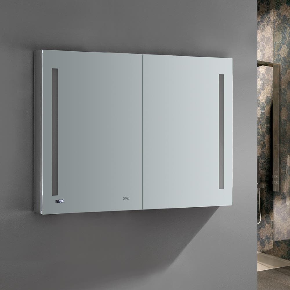Fresca Tiempo 48-in x 36-in Lighted LED Fog Free Surface/Recessed Mount LED Lighting Mirrored Soft Close Medicine Cabinet with Outlet