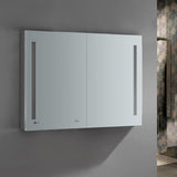 Fresca Tiempo 48-in x 36-in Lighted LED Fog Free Surface/Recessed Mount LED Lighting Mirrored Soft Close Medicine Cabinet with Outlet