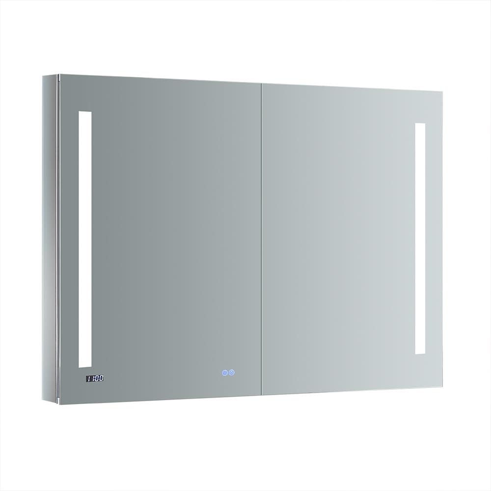 Fresca Tiempo 48-in x 36-in Lighted LED Fog Free Surface/Recessed Mount LED Lighting Mirrored Soft Close Medicine Cabinet with Outlet