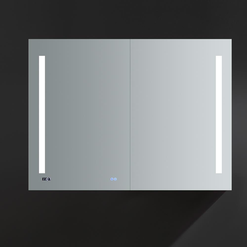 Fresca Tiempo 48-in x 36-in Lighted LED Fog Free Surface/Recessed Mount LED Lighting Mirrored Soft Close Medicine Cabinet with Outlet