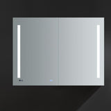 Fresca Tiempo 48-in x 36-in Lighted LED Fog Free Surface/Recessed Mount LED Lighting Mirrored Soft Close Medicine Cabinet with Outlet